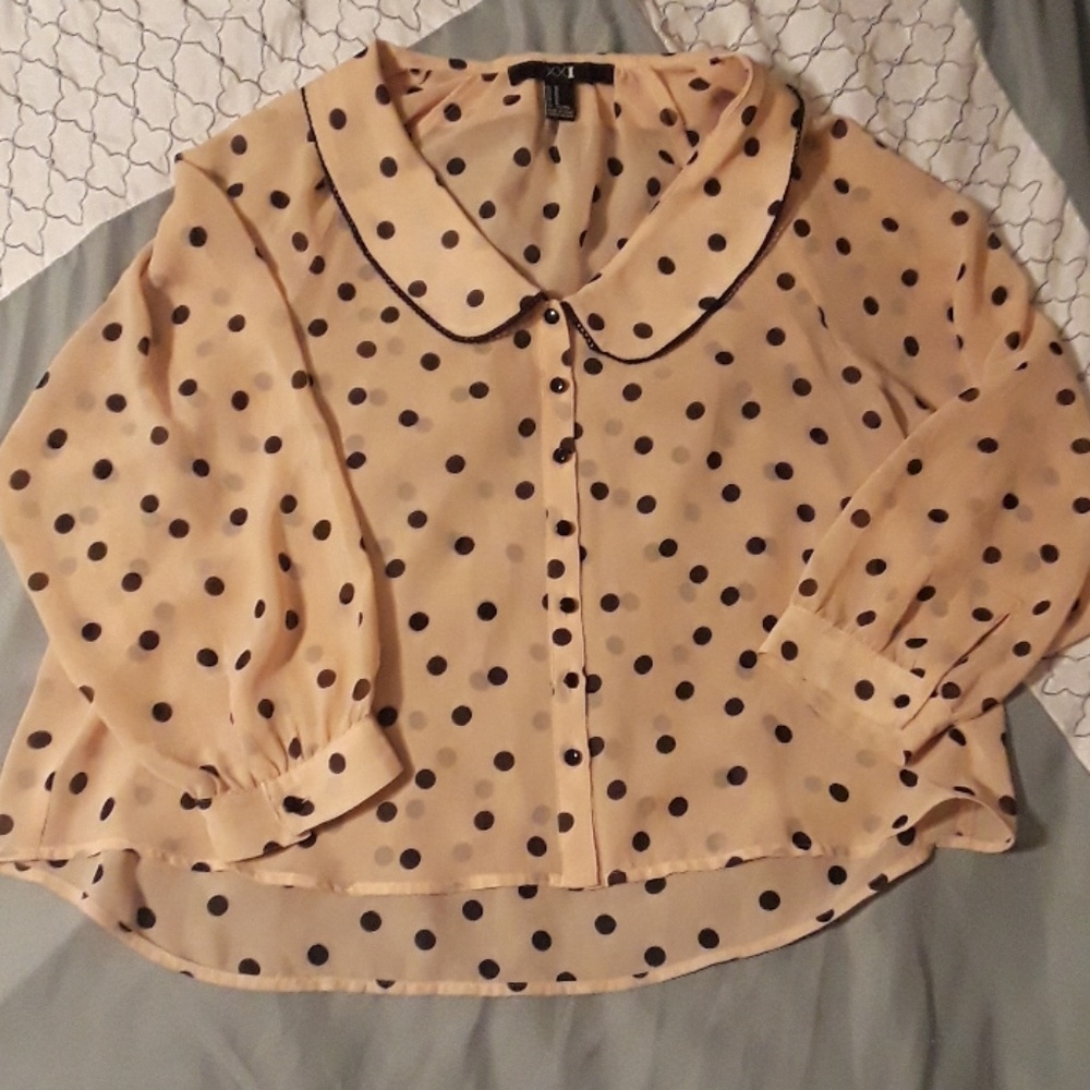 F21 Sheer Polka Dot Blouse M!